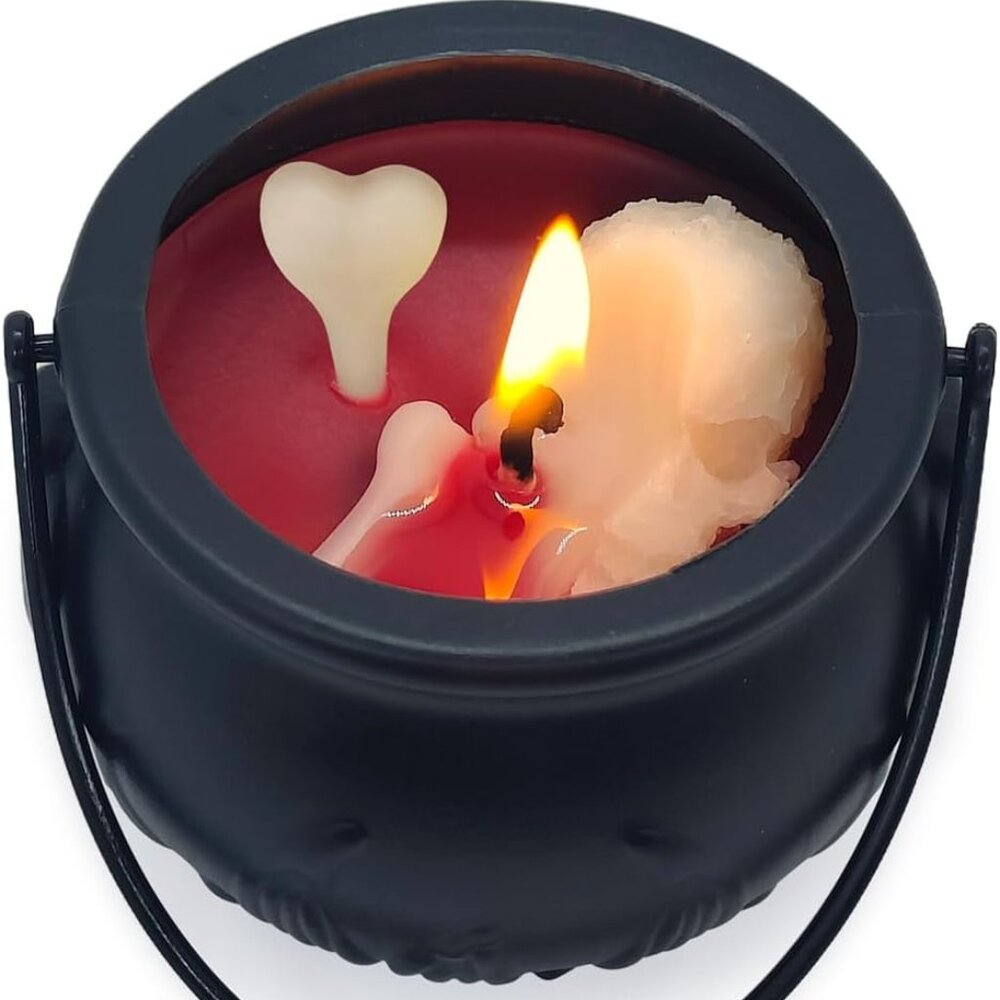 NWT Halloween  Cauldron Candle with Skull and Bone Decorations
